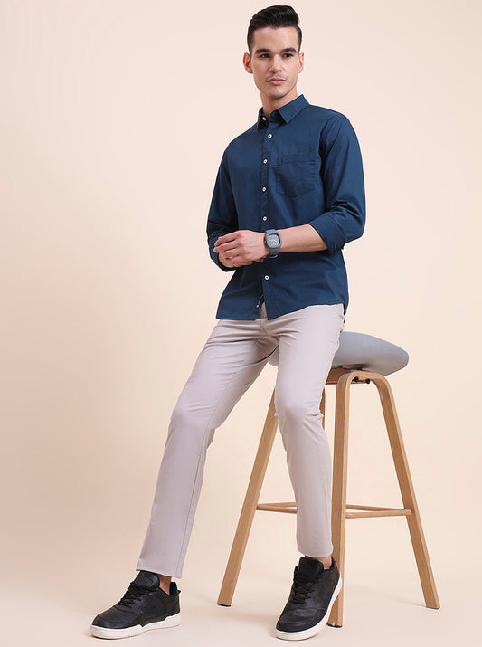 Steel Grey Solid Super Slim Fit Casual Trouser | Greenfibre