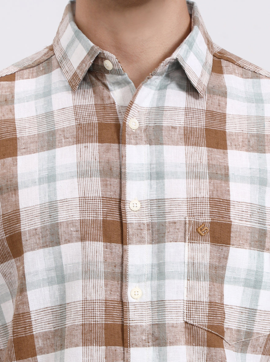 White & Brown Checked Slim Fit Casual Shirt | Greenfibre