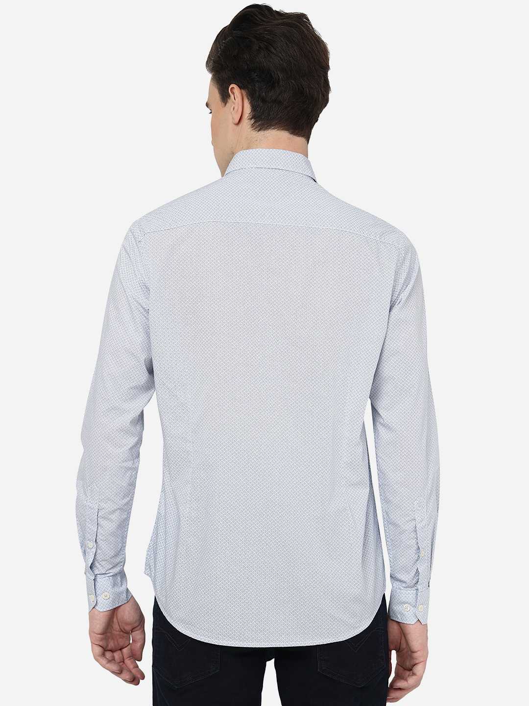 Light Blue Printed Smart Fit Semi Casual Shirt | Greenfibre