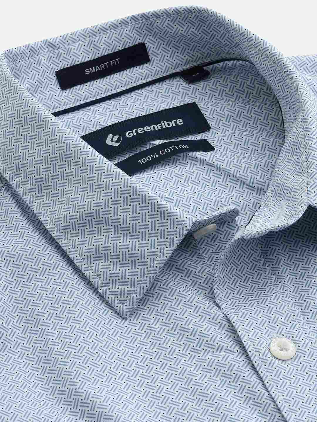 Light Blue Printed Smart Fit Semi Casual Shirt | Greenfibre