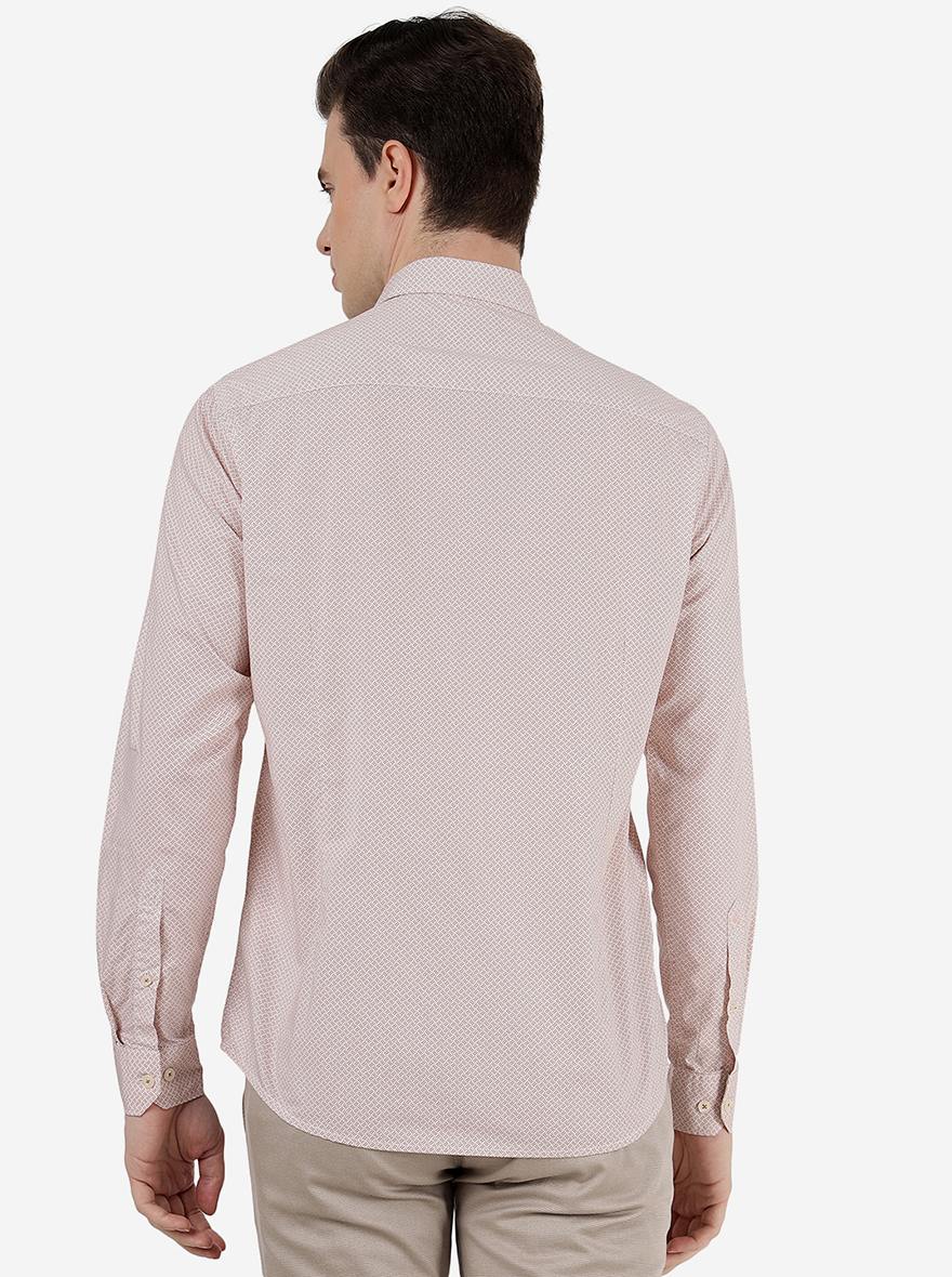 Light Brown Printed Slim Fit Semi Casual Shirt | Greenfibre
