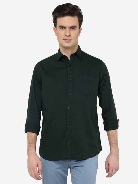 Bottle Green Solid Smart Fit Semi Casual Shirt | Greenfibre