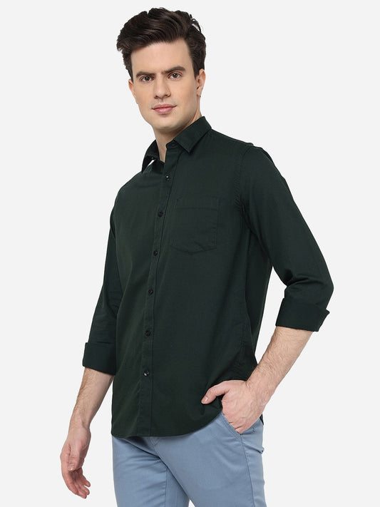 Bottle Green Solid Smart Fit Semi Casual Shirt | Greenfibre