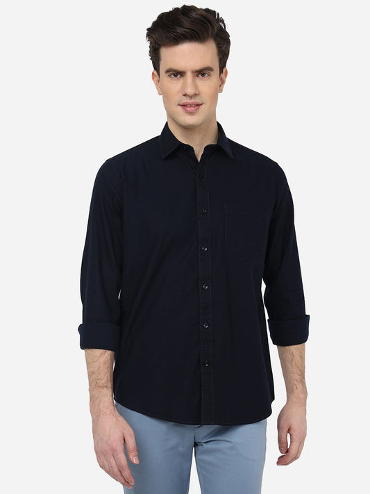 Navy Blue Solid Smart Fit Semi Casual Shirt | Greenfibre