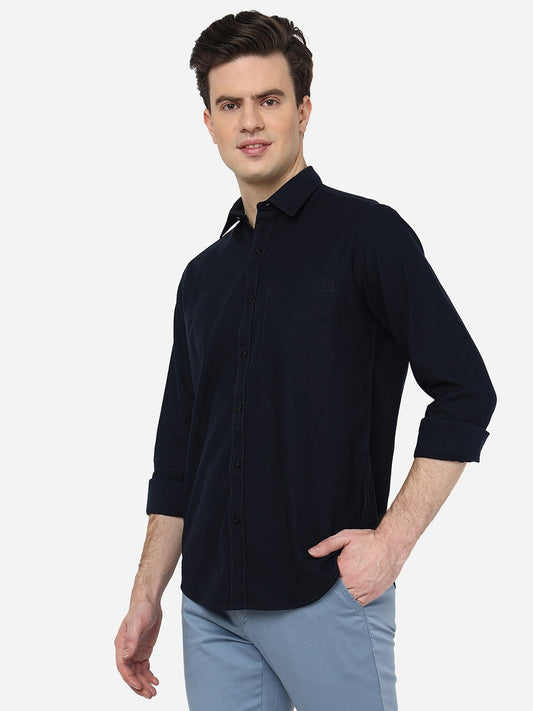 Navy Blue Solid Smart Fit Semi Casual Shirt | Greenfibre