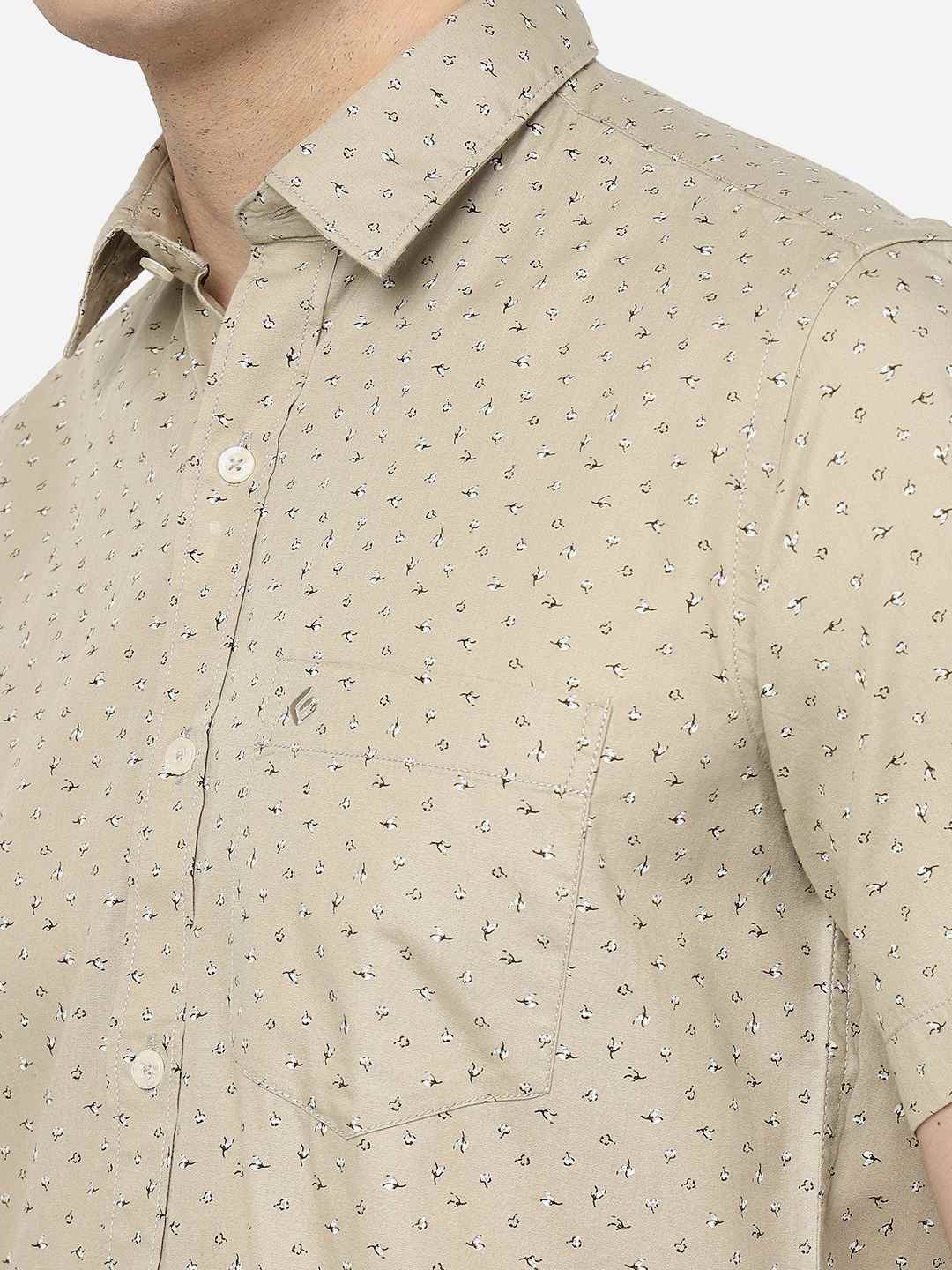 Beige Printed Smart Fit Semi Casual Shirt | Greenfibre