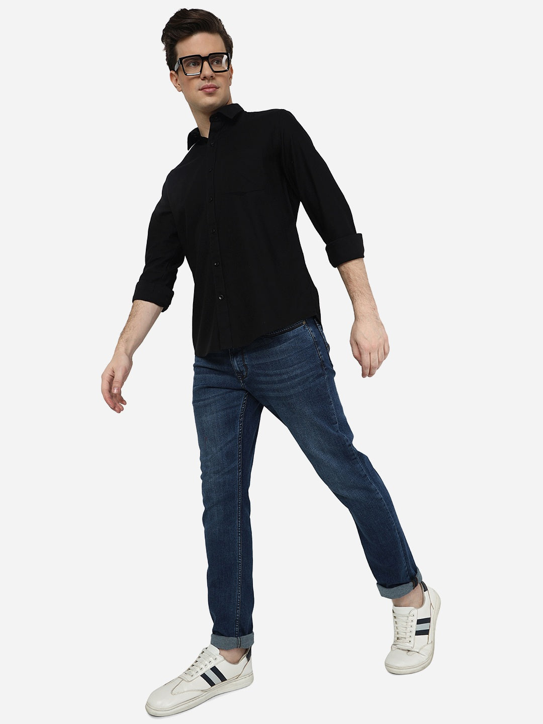 Black Solid Smart Fit Semi Casual Shirt | Greenfibre