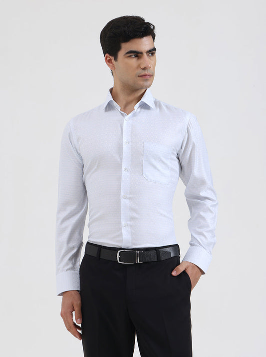 Sky Blue & White Solid Slim Fit Formal Shirt | Greenfibre