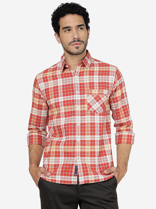 Red Clay Checked Slim Fit Casual Shirt | Greenfibre
