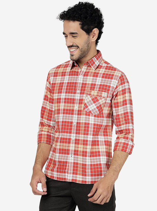 Red Clay Checked Slim Fit Casual Shirt | Greenfibre