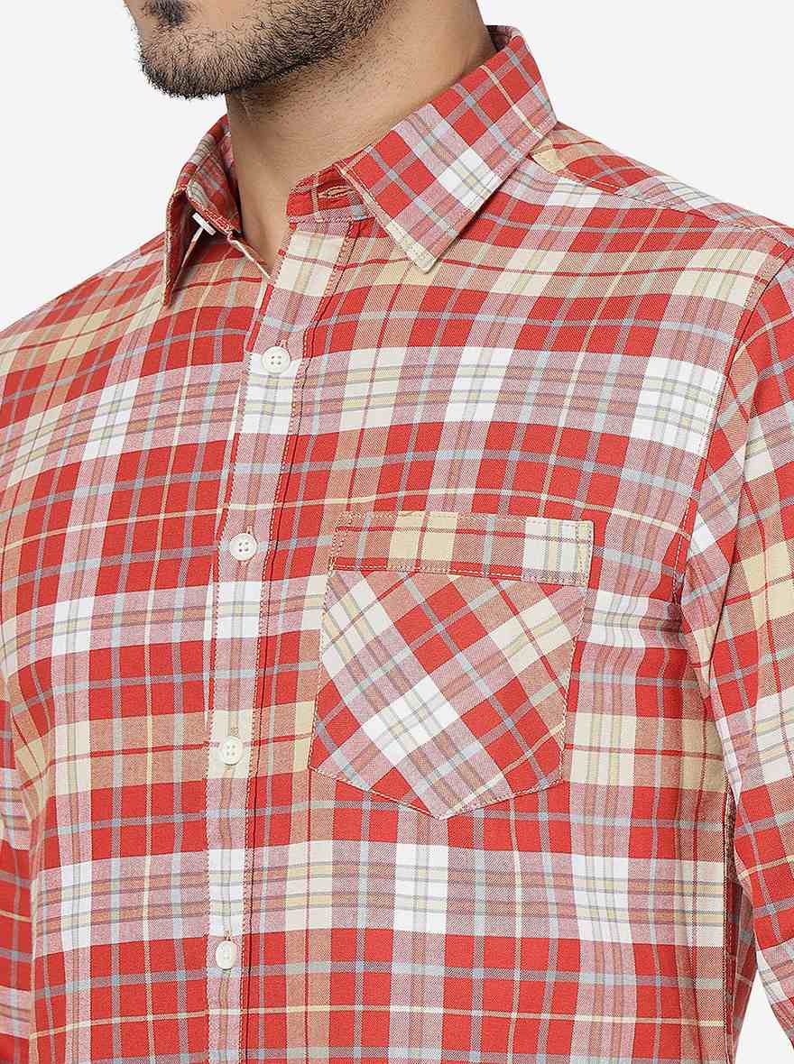 Red Clay Checked Slim Fit Casual Shirt | Greenfibre