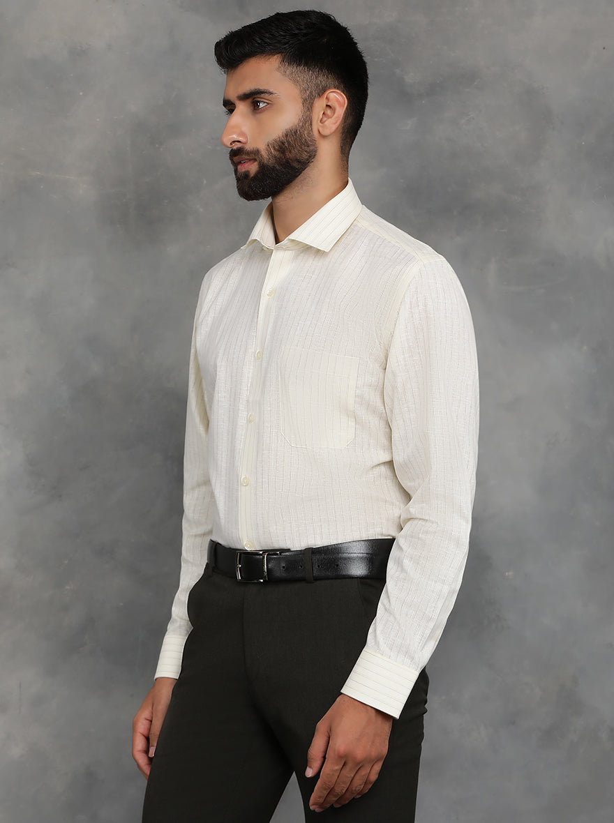 Light Yellow Striped Regular Fit Formal Shirt | GreenFibre