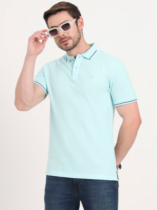 Aqua Blue Solid Slim Fit Polo T-Shirt | Greenfibre
