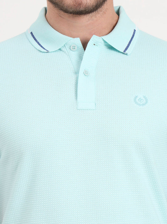 Aqua Blue Solid Slim Fit Polo T-Shirt | Greenfibre