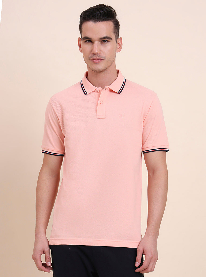 Peach Solid Slim Fit Polo T-Shirt | Greenfibre