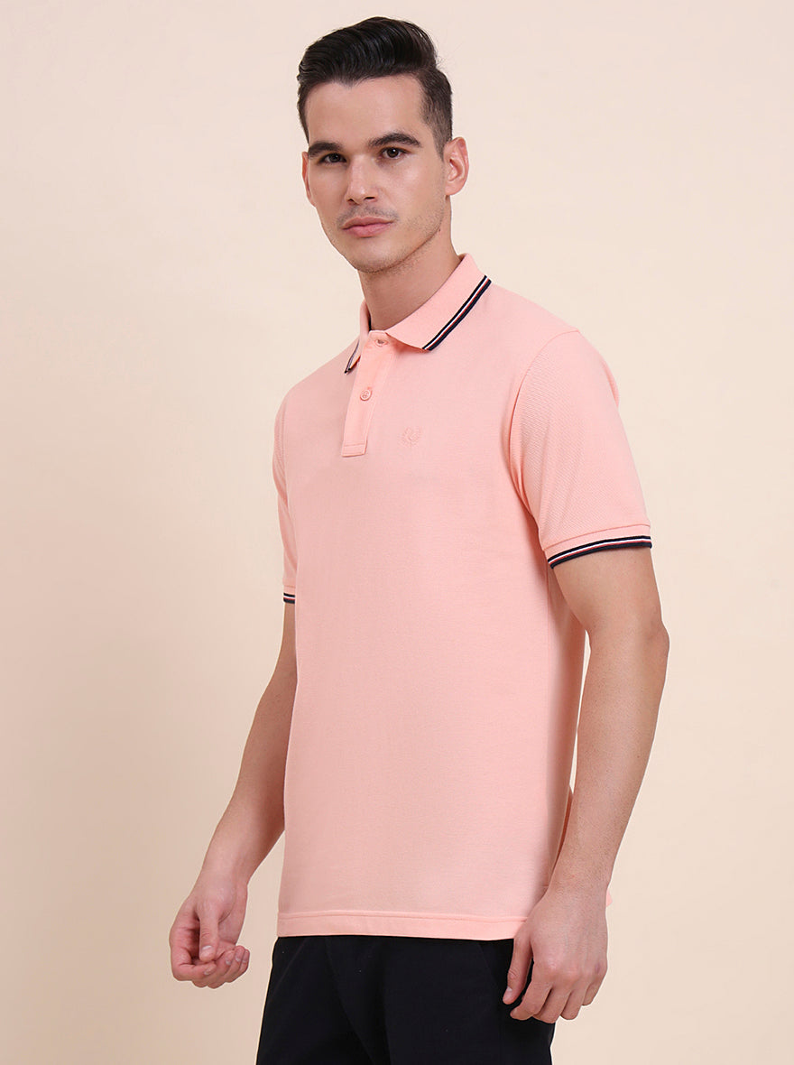 Peach Solid Slim Fit Polo T-Shirt | Greenfibre