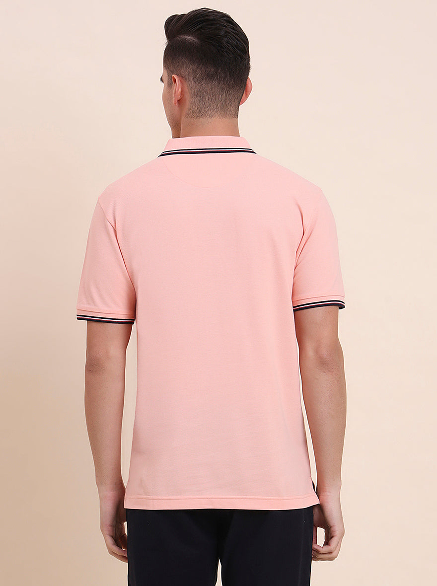 Peach Solid Slim Fit Polo T-Shirt | Greenfibre