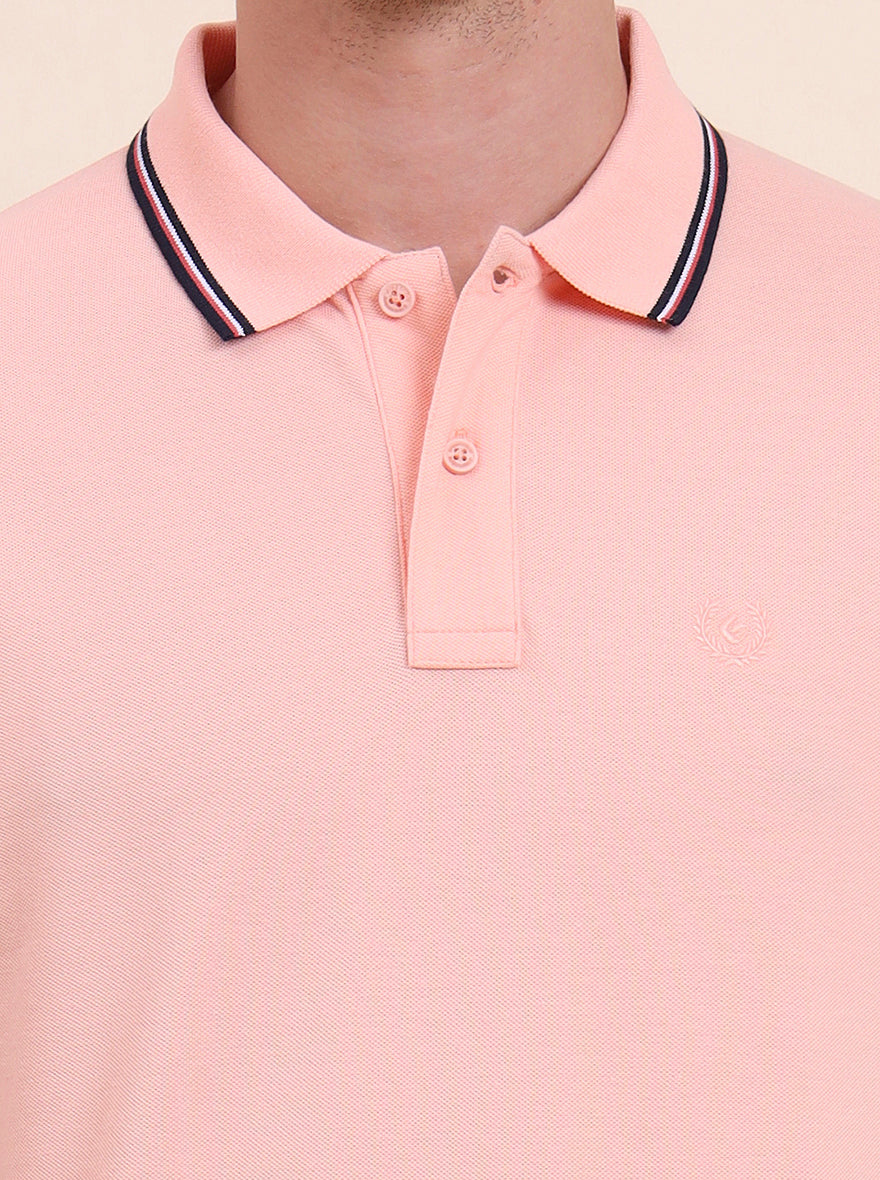 Peach Solid Slim Fit Polo T-Shirt | Greenfibre