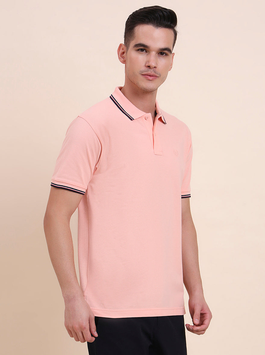 Peach Solid Slim Fit Polo T-Shirt | Greenfibre
