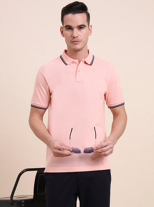 Peach Solid Slim Fit Polo T-Shirt | Greenfibre