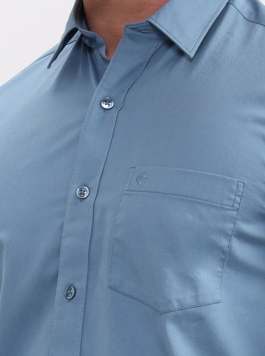 Blue Solid Smart Fit Semi Casual Shirt | Greenfibre