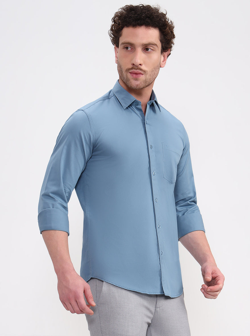 Blue Solid Smart Fit Semi Casual Shirt | Greenfibre