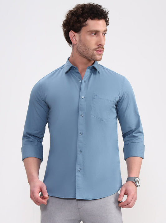 Blue Solid Smart Fit Semi Casual Shirt | Greenfibre