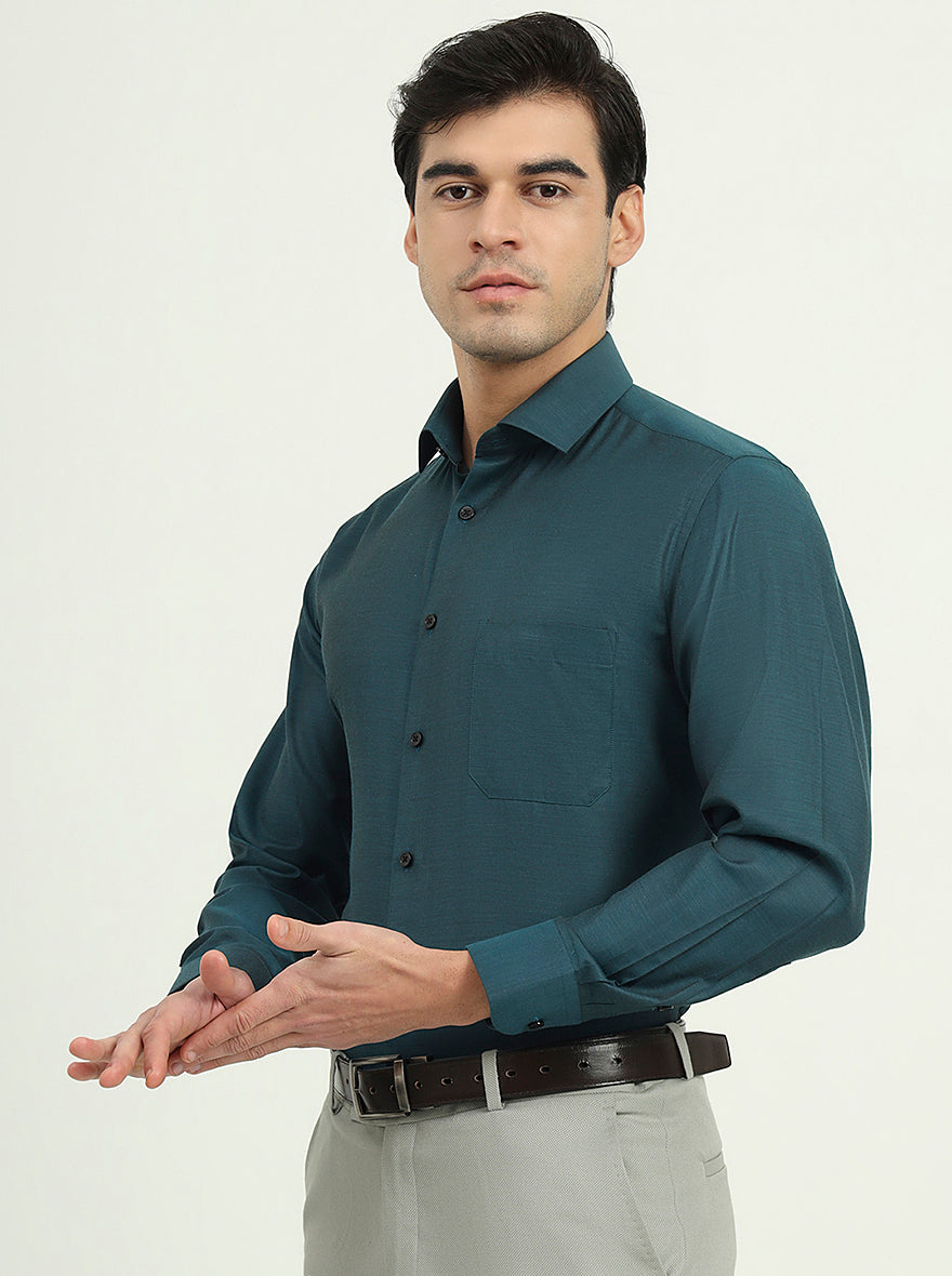 Teal Green Solid Slim Fit Party Wear Shirt | Greenfire