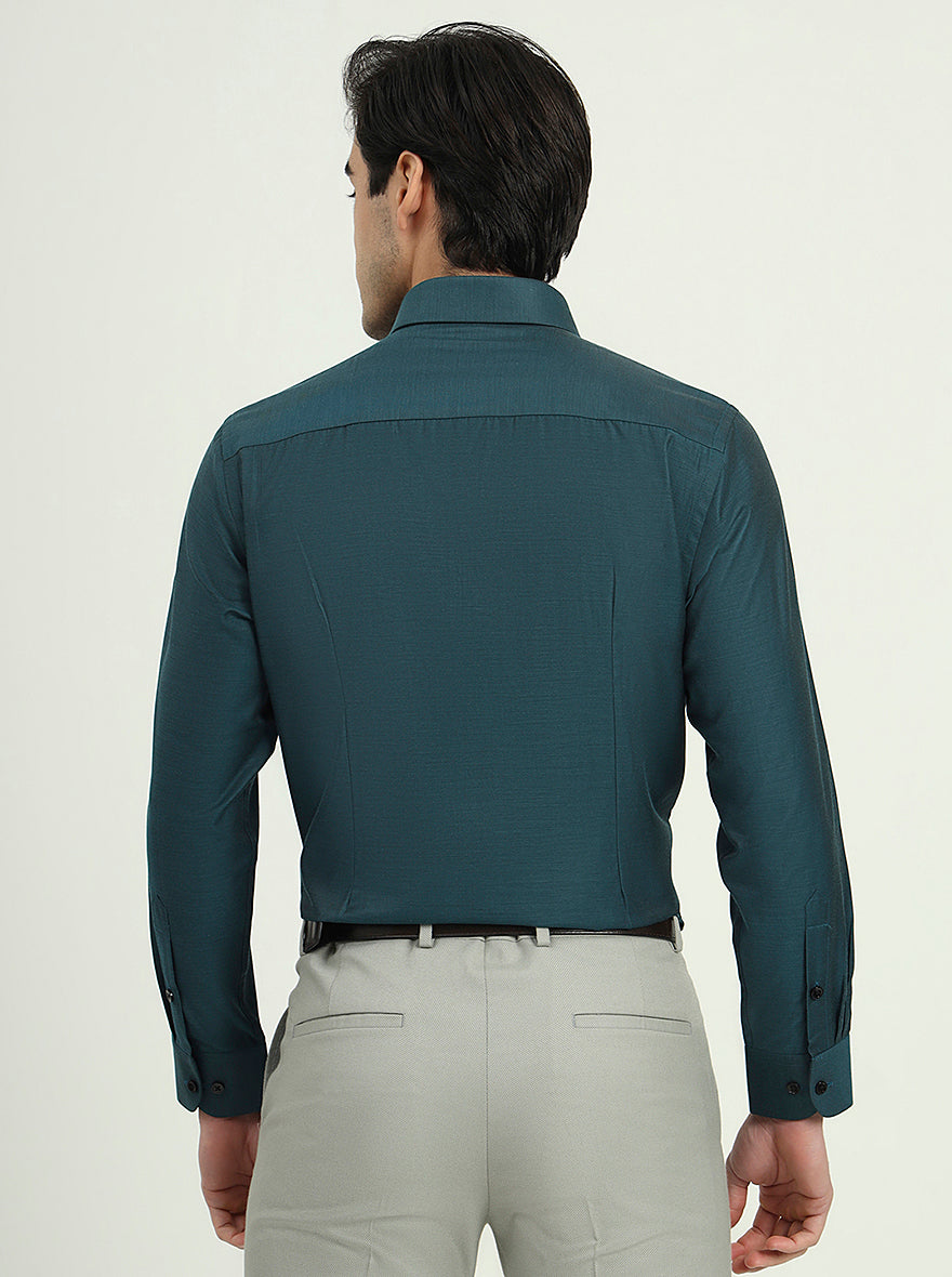 Teal Green Solid Slim Fit Party Wear Shirt | Greenfire