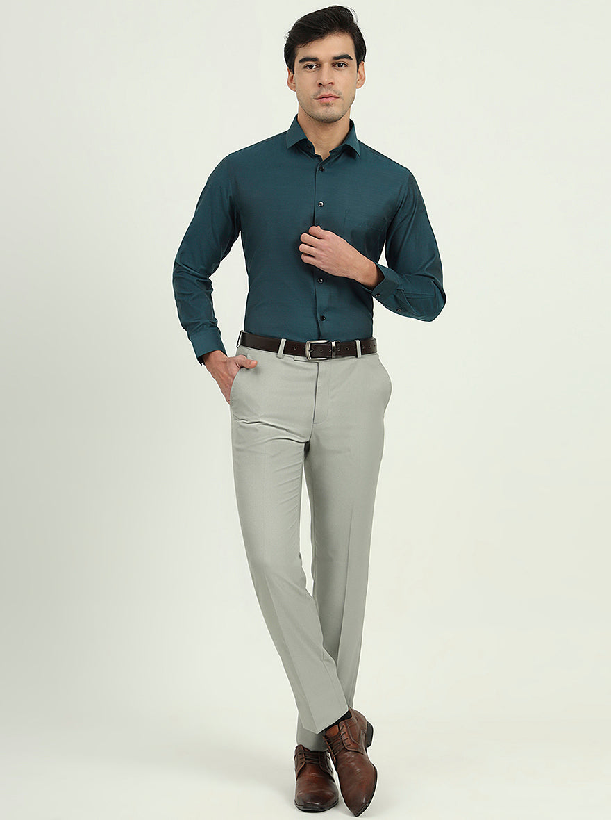 Teal Green Solid Slim Fit Party Wear Shirt | Greenfire