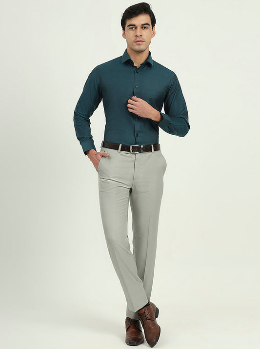 Teal Green Solid Slim Fit Party Wear Shirt | Greenfire