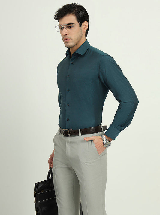 Teal Green Solid Slim Fit Party Wear Shirt | Greenfire
