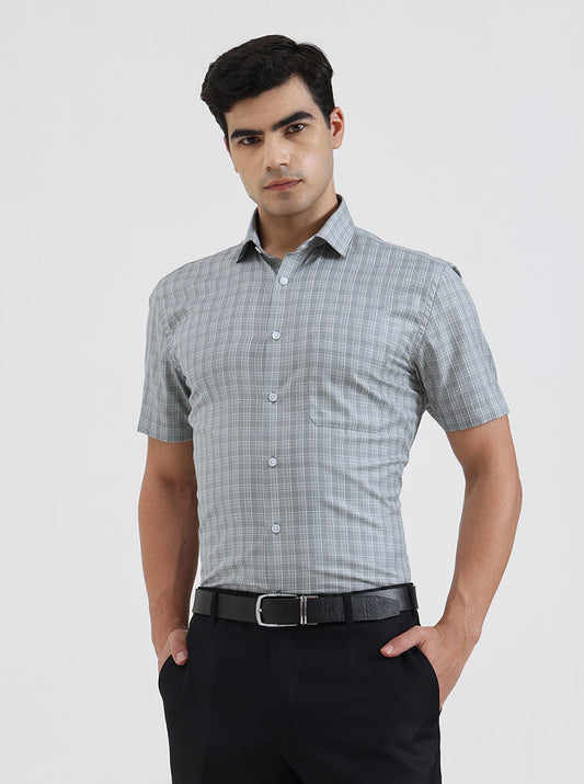 Grey Checked Regular Fit Formal Shirt | Greenfibre