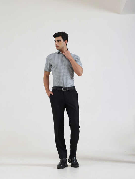 Grey Checked Regular Fit Formal Shirt | Greenfibre