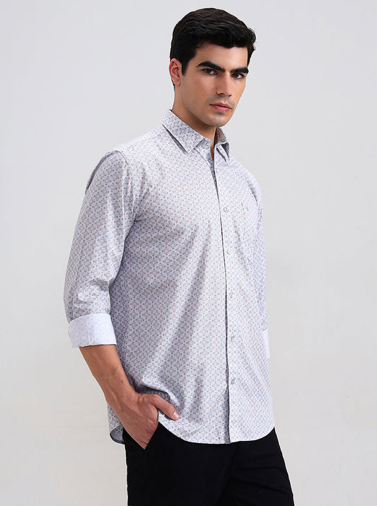 Grey Printed Smart Fit Semi Casual Shirt | Greenfibre