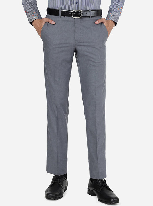 Dark Grey Solid Slim Fit Formal Trouser | Greenfibre