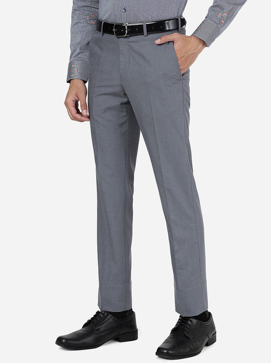 Dark Grey Solid Slim Fit Formal Trouser | Greenfibre