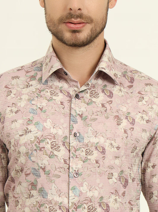 Pink & Brown Printed Slim Fit Party Wear Shirt | Wyre