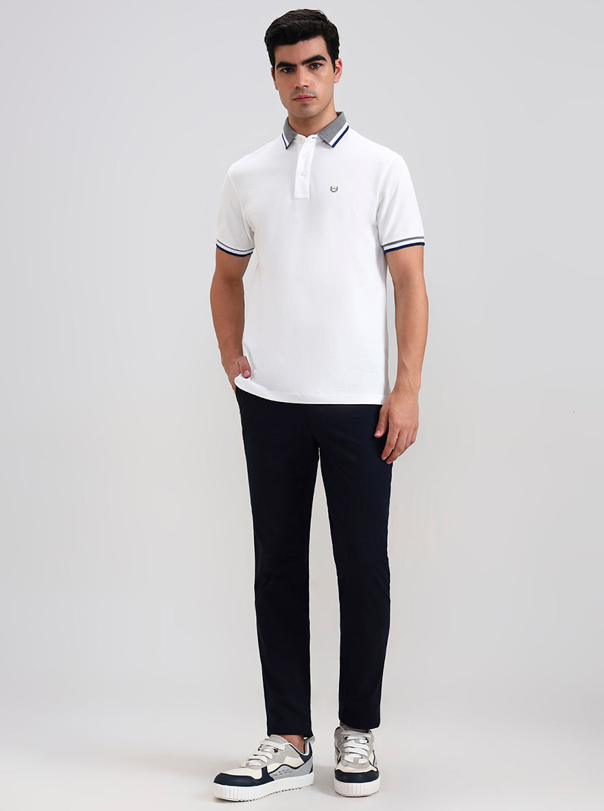 Navy Blue Solid Neo Fit Casual Trouser | Greenfibre