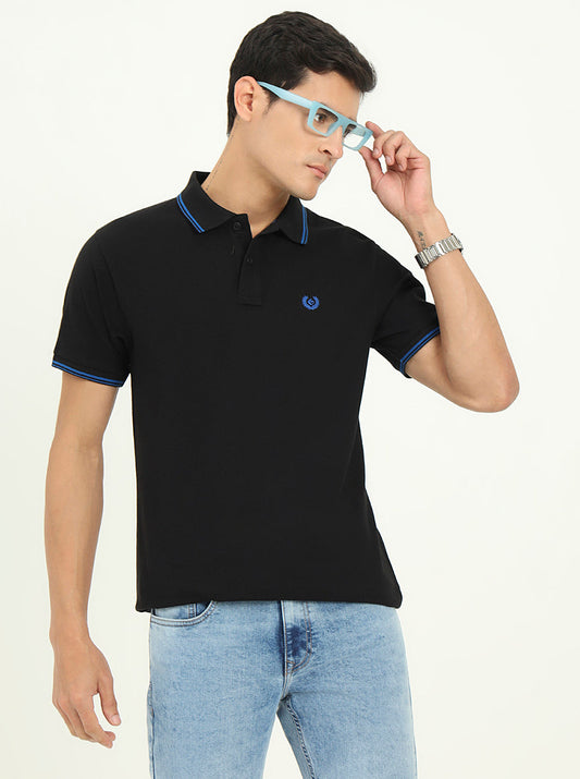 Black Solid Slim Fit Polo T-Shirt | Greenfibre