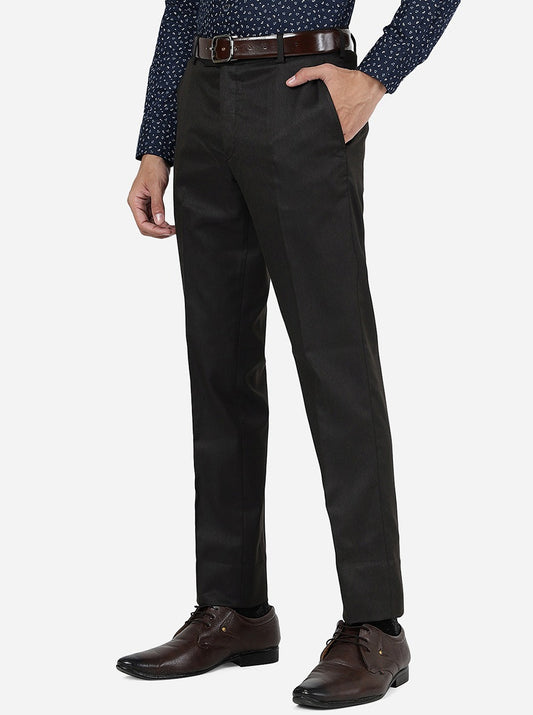 Brown Solid Super Slim Fit Formal Trouser | Greenfibre