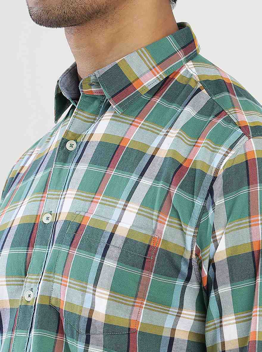 Green Checked Slim Fit Casual Shirt | Greenfibre