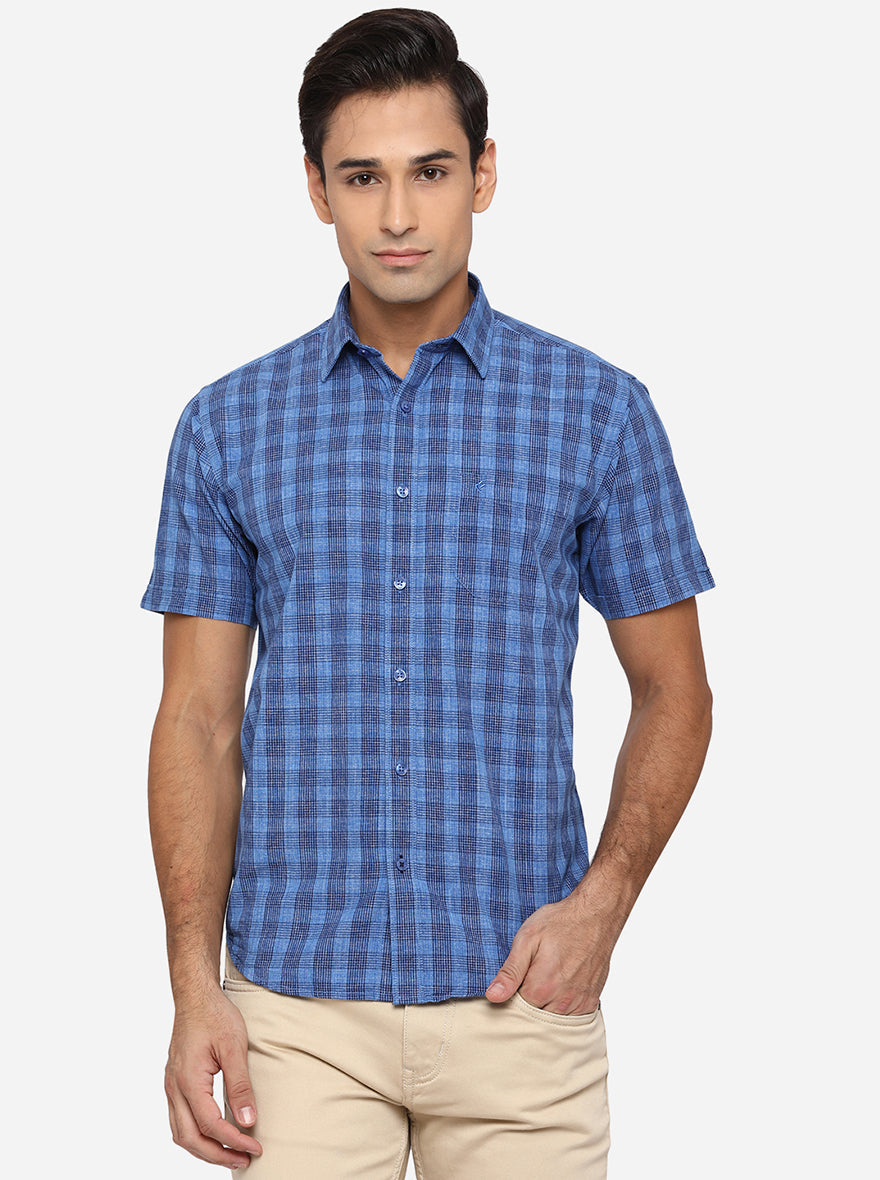 Blue Checked Classic Fit Casual Shirt | Greenfibre