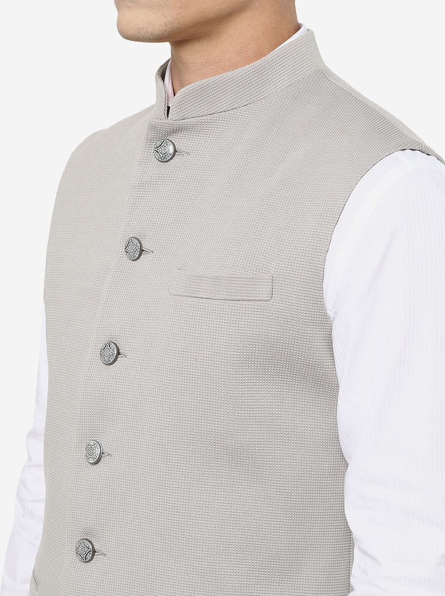 Grey Solid Regular Fit Bandgala Jacket | Greenfibre