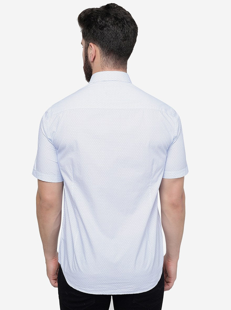 Azure Blue Printed Smart Fit Semi Casual Shirt | Greenfibre