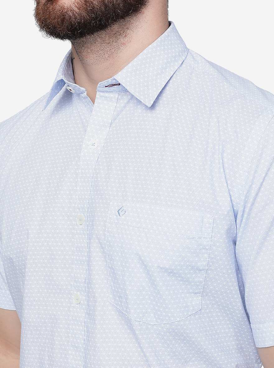 Azure Blue Printed Smart Fit Semi Casual Shirt | Greenfibre