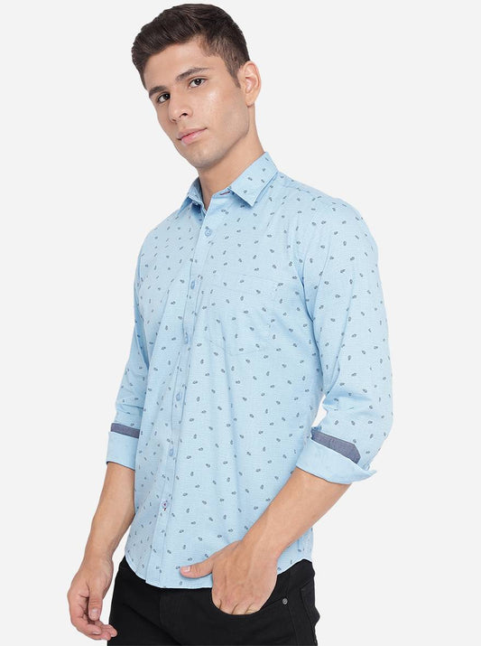 Ethereal Blue Printed Slim Fit Casual Shirt | Greenfibre
