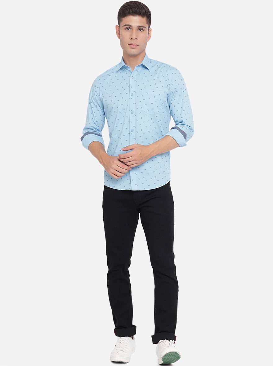 Ethereal Blue Printed Slim Fit Casual Shirt | Greenfibre