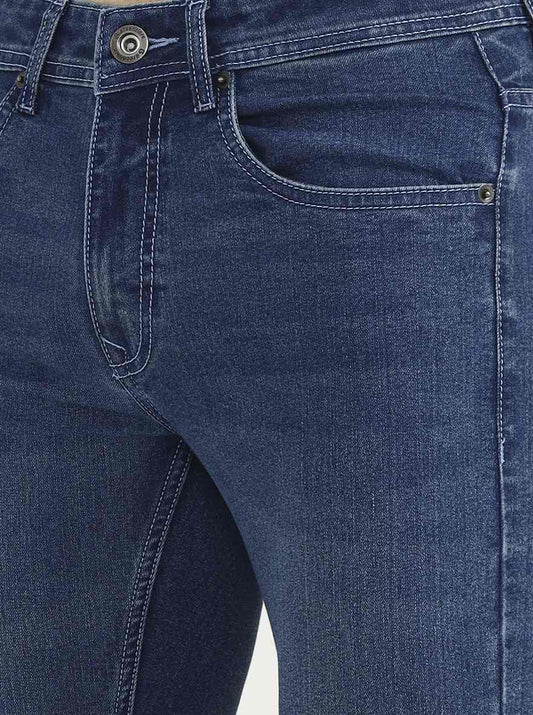 Mid Indigo Blue Solid Narrow Fit Jeans | Greenfibre