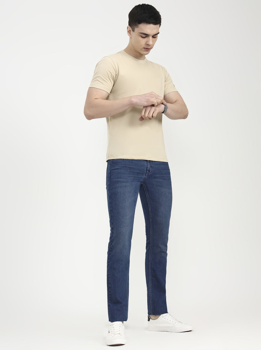 Mid Indigo Blue Solid Narrow Fit Jeans | Greenfibre